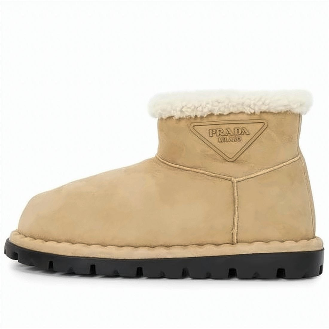 Prada Soft Suede Ankle Boots With Plush Shearling Lining