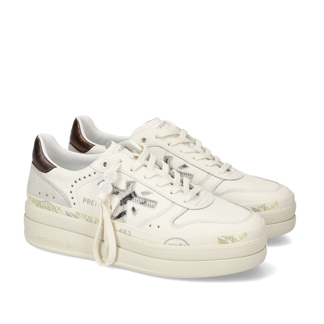 Premiata Sneakers Micol In White Leather Topponcino Bronze