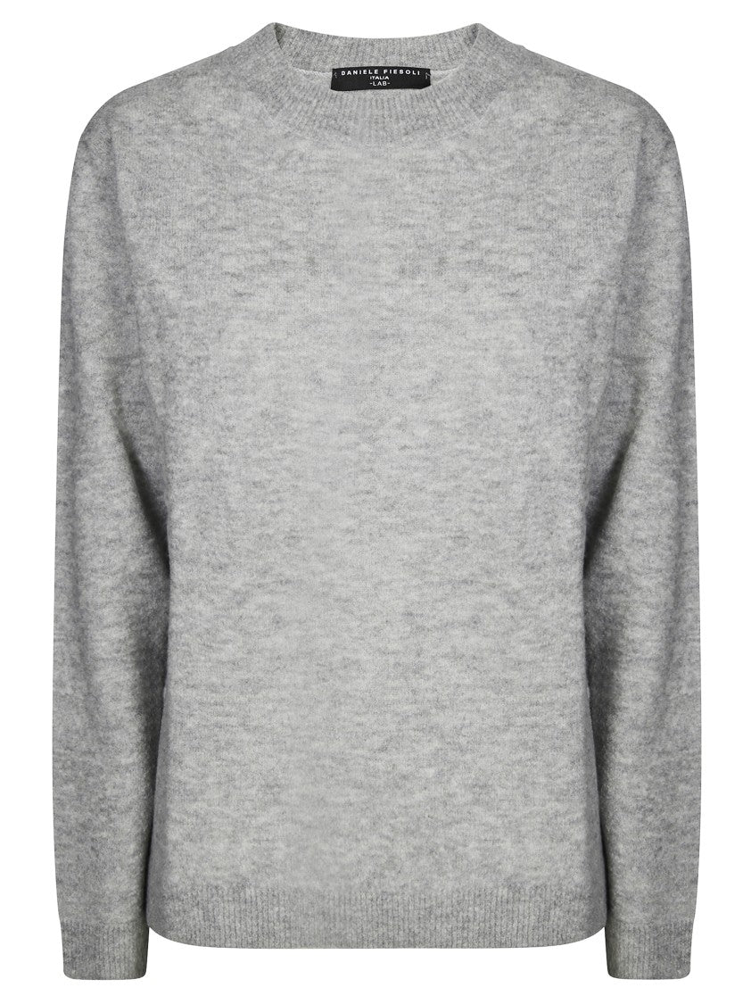 Daniele Fiesoli Light Grey Boucle Knit Sweater With Classic Crew Neckline