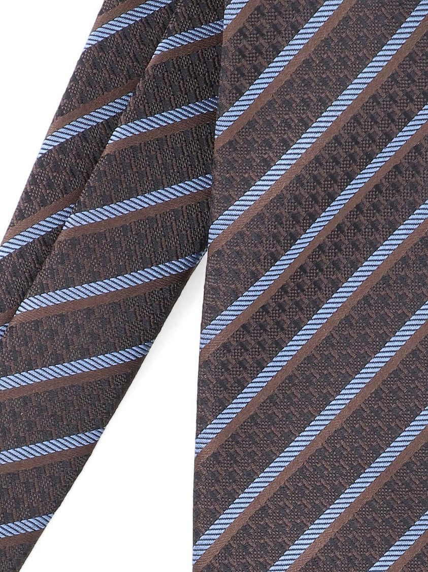 Zegna Striped Tie – Brown/Light Blue