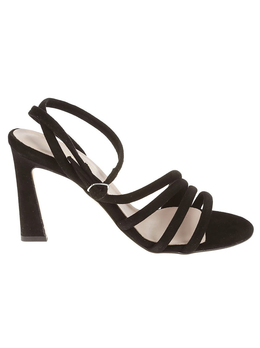 Anna F. 9Cm Heel Black Suede Sandals With Ankle Strap