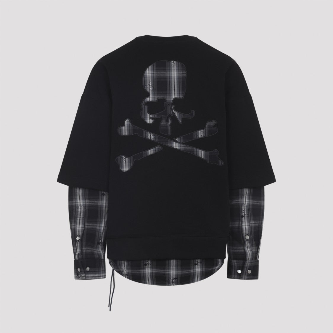 Mastermind Layered Black Sweatshirt With Plaid Shirt Overlay