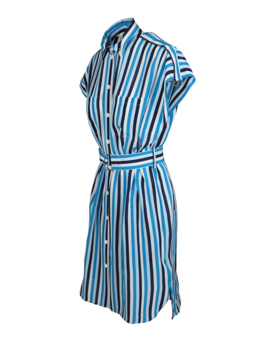 Burberry Striped Silk Shirt Dress With Removable Belt And Utility Pockets