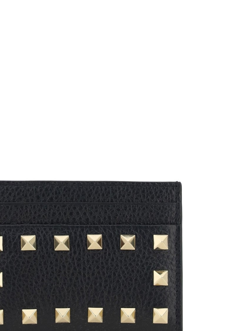 Valentino Textured Calf Leather Cardholder With Metallic Pyramid Studs