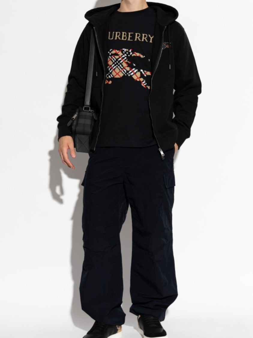 Burberry Black Cotton Check Zip-Up Sweatshirt