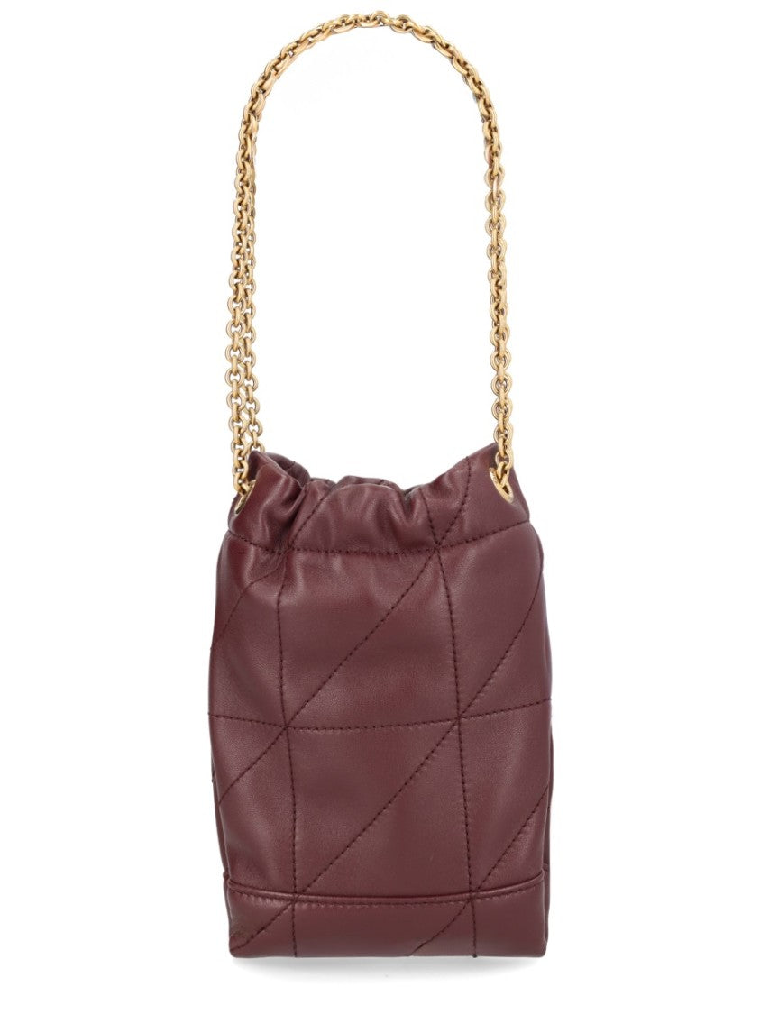Saint Laurent Quilted Burgundy Lambskin Shoulder Bag With Gold-Tone Chain Strap