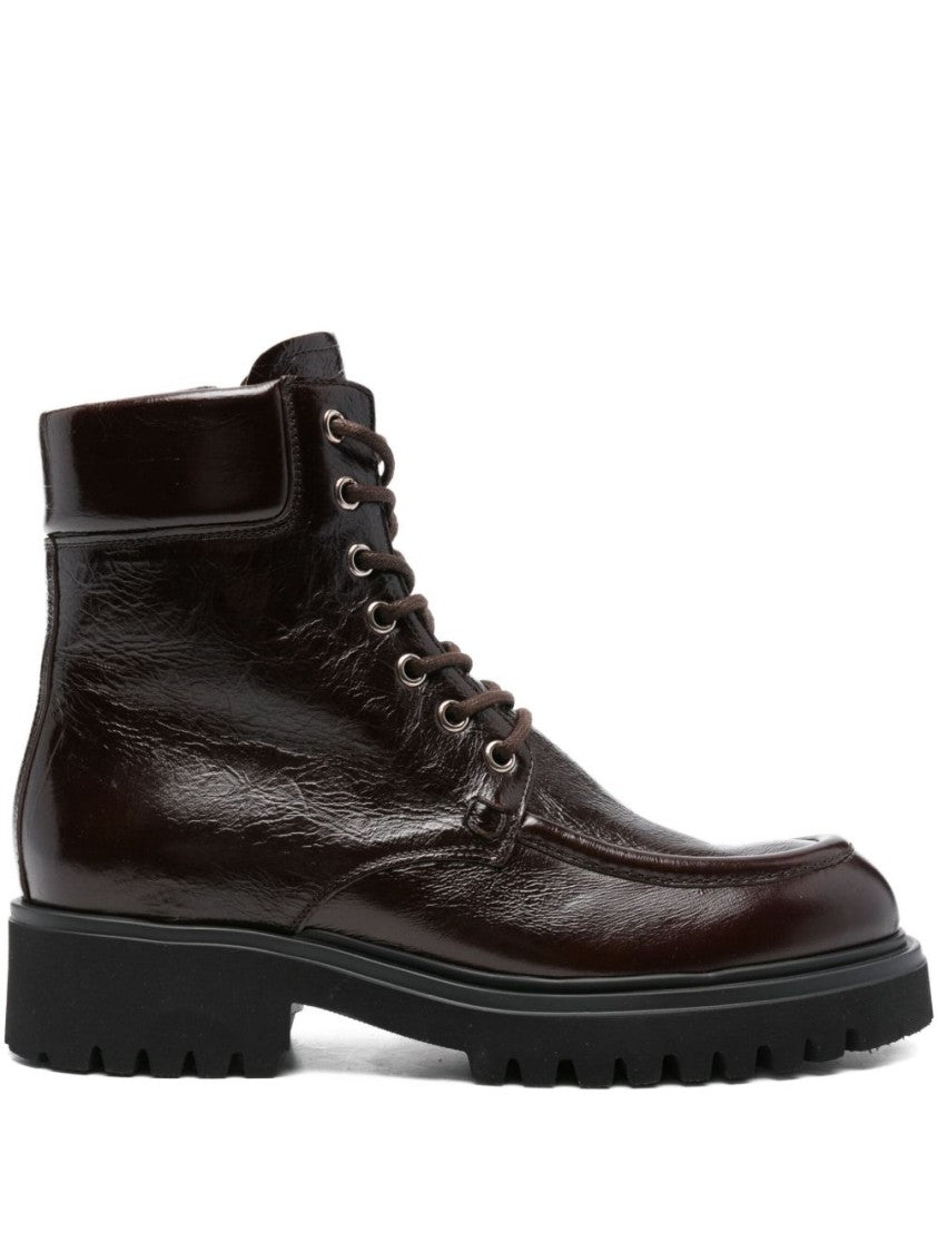 Guglielmo Rotta Polished Calfskin Ankle Boots With Lace-Up Front