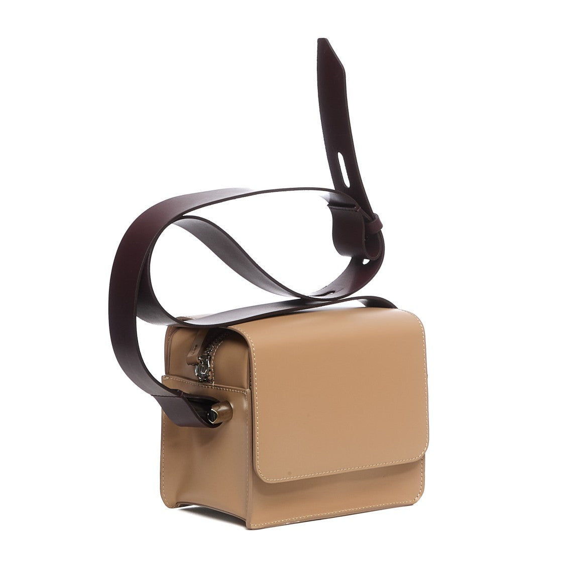 Amine Structured Beige Shoulder Bag With Adjustable Strap