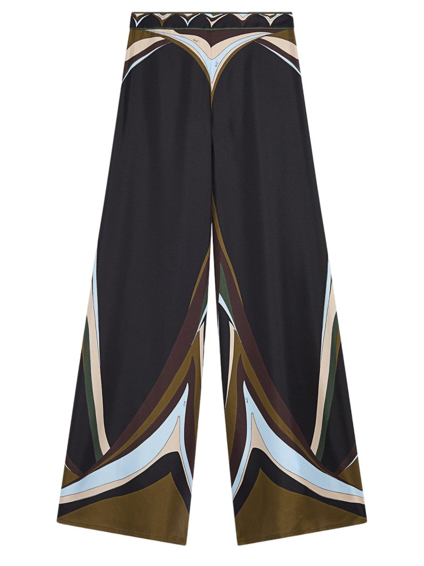 Emilio Pucci Silk Palazzo Pants With Fari Print And Flared Cut