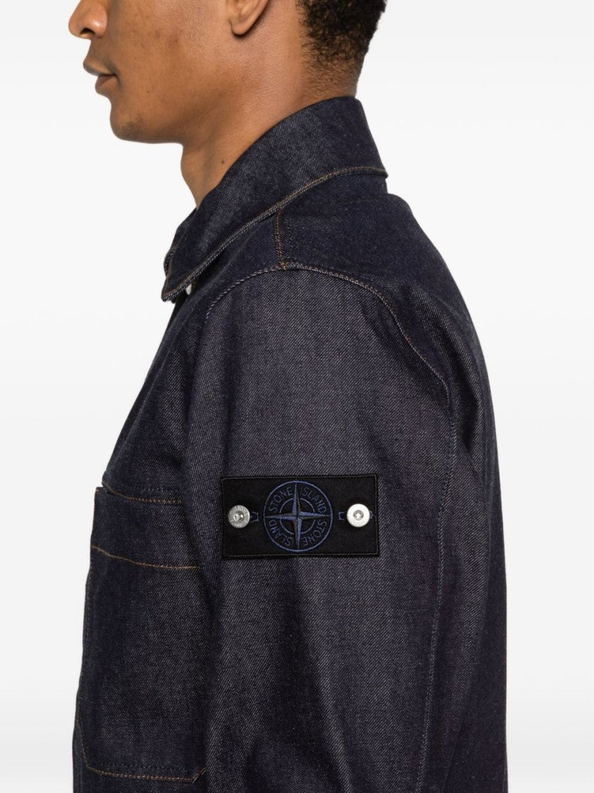 Stone Island Classic Denim Jacket With Structured Collar