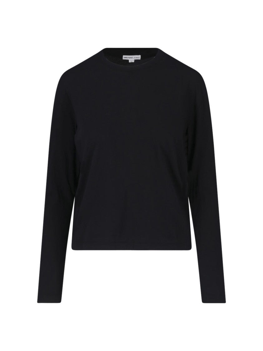 James Perse Black Cotton Cropped Long-Sleeve T-Shirt