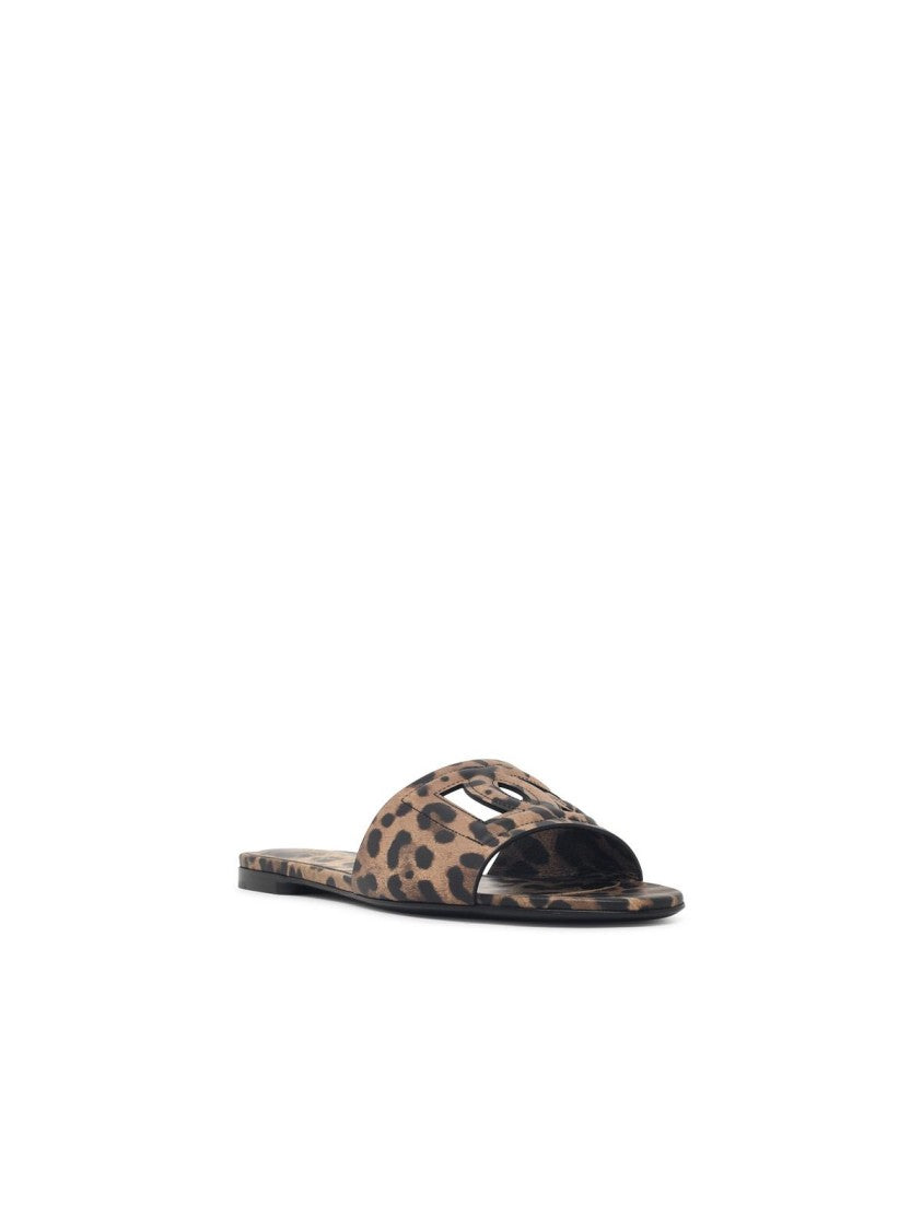 Dolce & Gabbana Leopard Print Matte Leather Slippers With Embossed Logo Strap