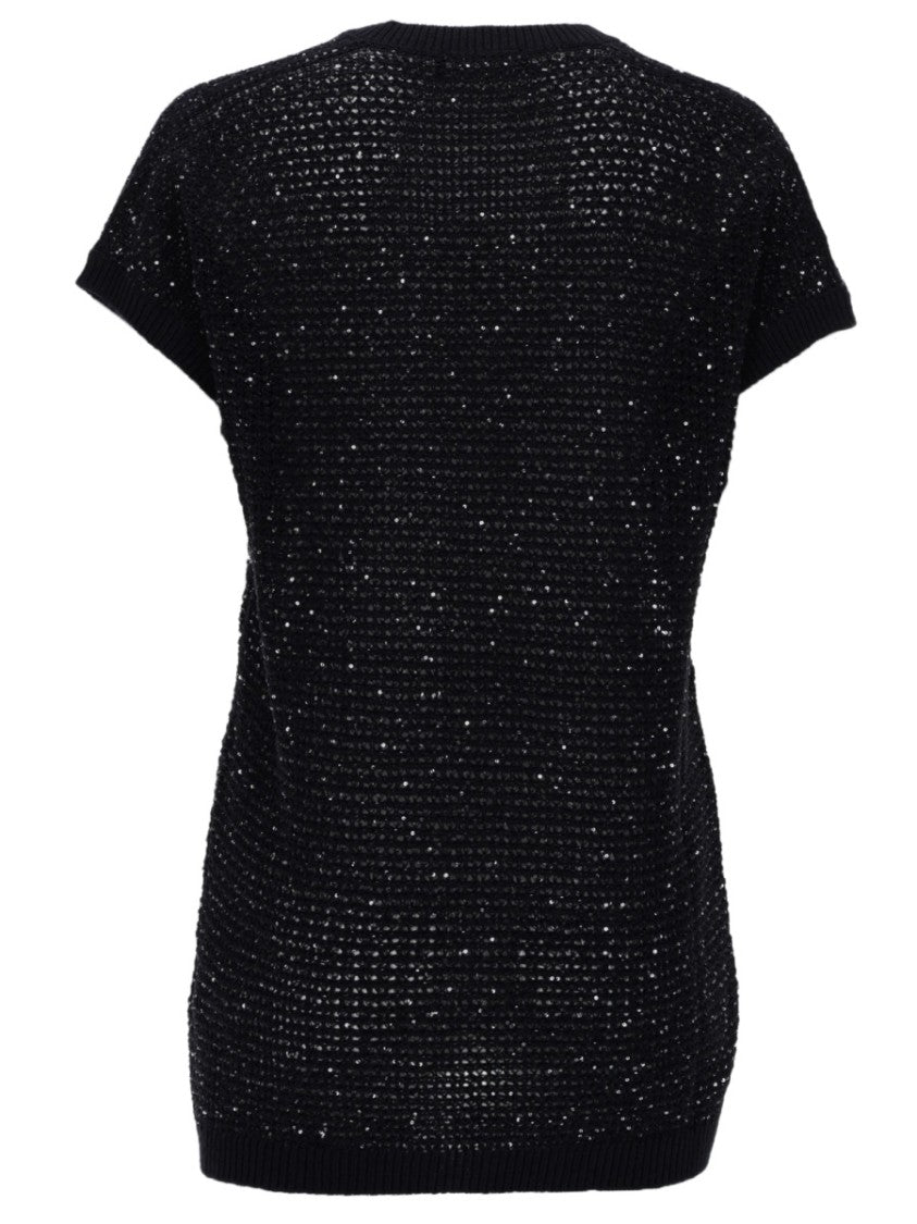 Fabiana Filippi V-Neck Cotton-Blend Sequin Top