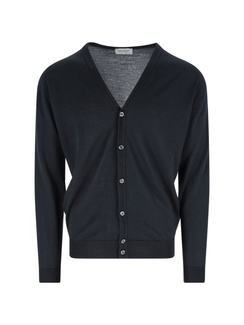 John Smedley Fitted Black Knit Sweater With Ribbed Details