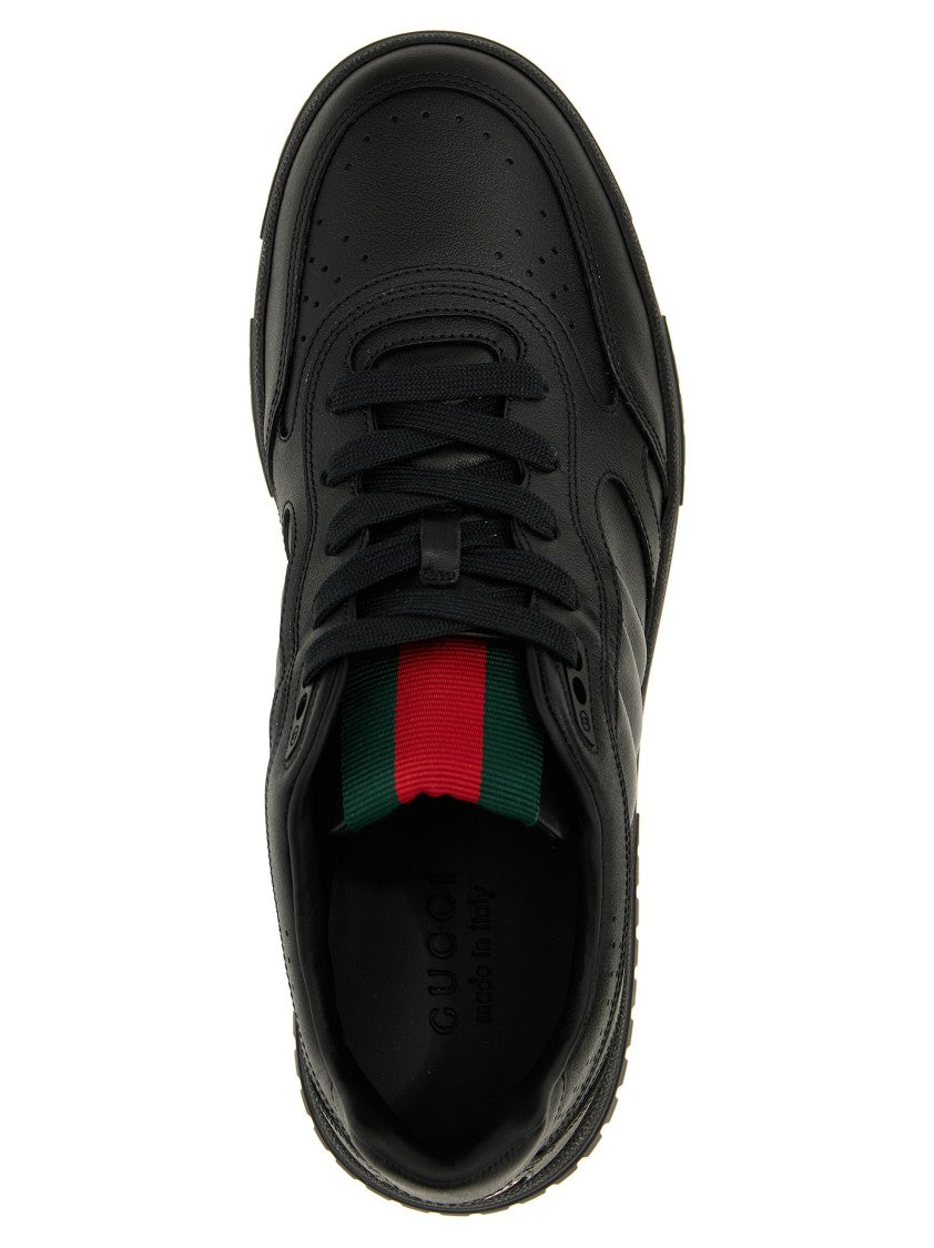 Gucci Low-Top Leather Sneakers With Web Ribbon Detail