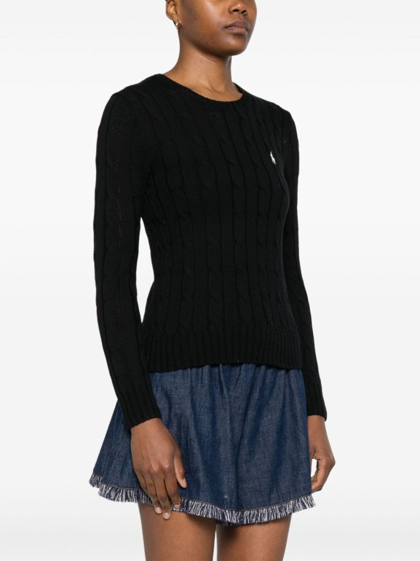 Polo Ralph Lauren Black Fitted Cable Knit Logo Sweater