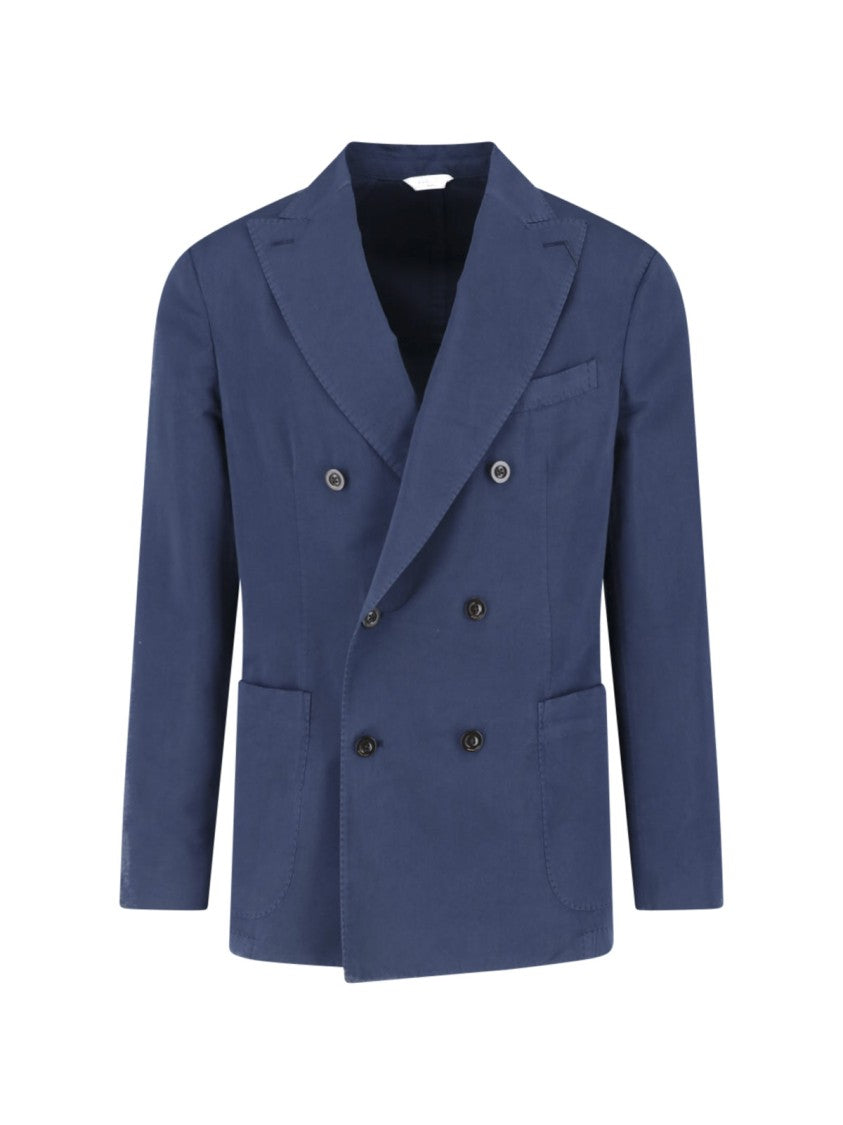 Boglioli Blue Cotton-Silk Double-Breasted Blazer