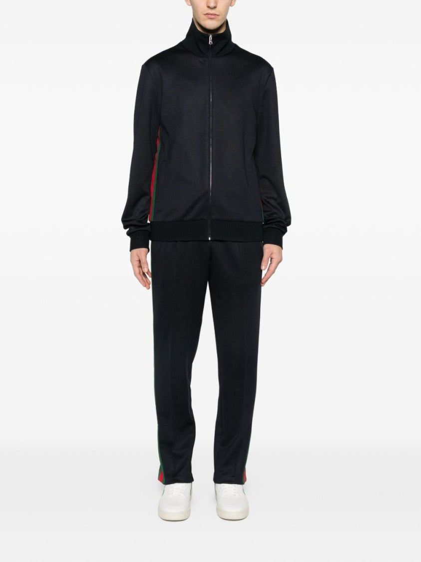 Gucci High-Collar Black Jacket With Bold Stripe Accents