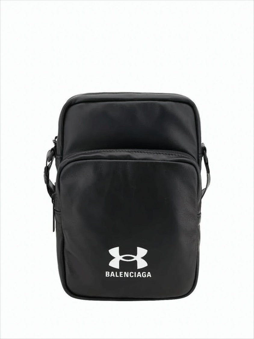 Balenciaga Square-Shaped Black Lambskin Crossbody Bag With Bold Logo
