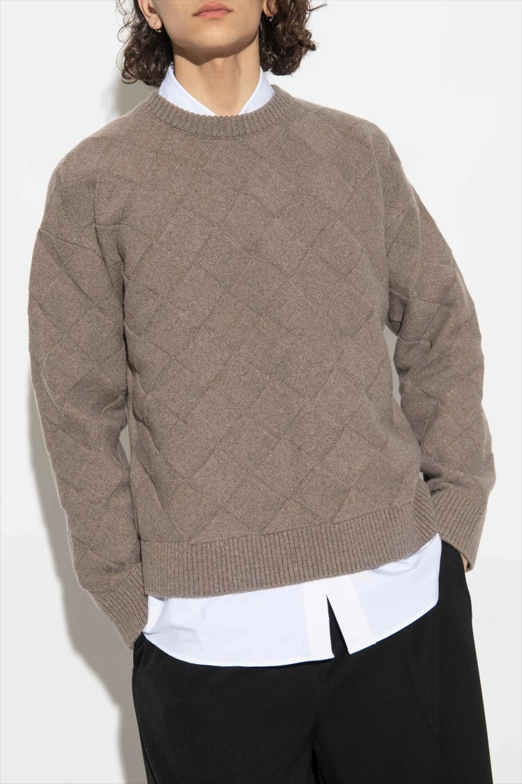 Bottega Veneta Textured Diamond Pattern Wool Knit Sweater