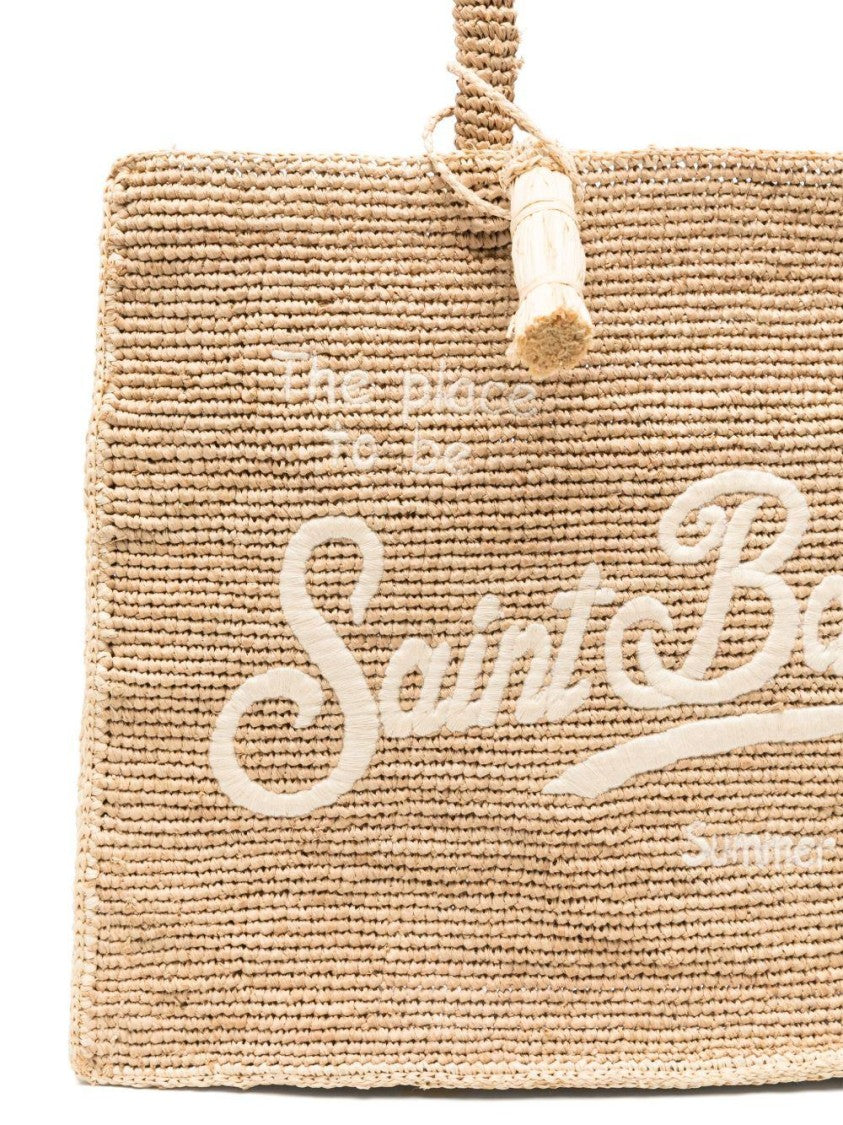 Mc2 Saint Barth Rectangular Woven Tote Bag With Cursive Logo