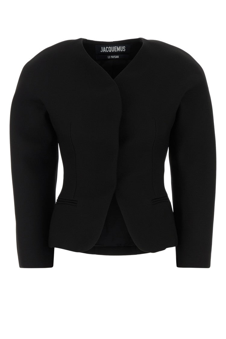 Jacquemus Structured Black Cropped Jacket With Voluminous Sleeves