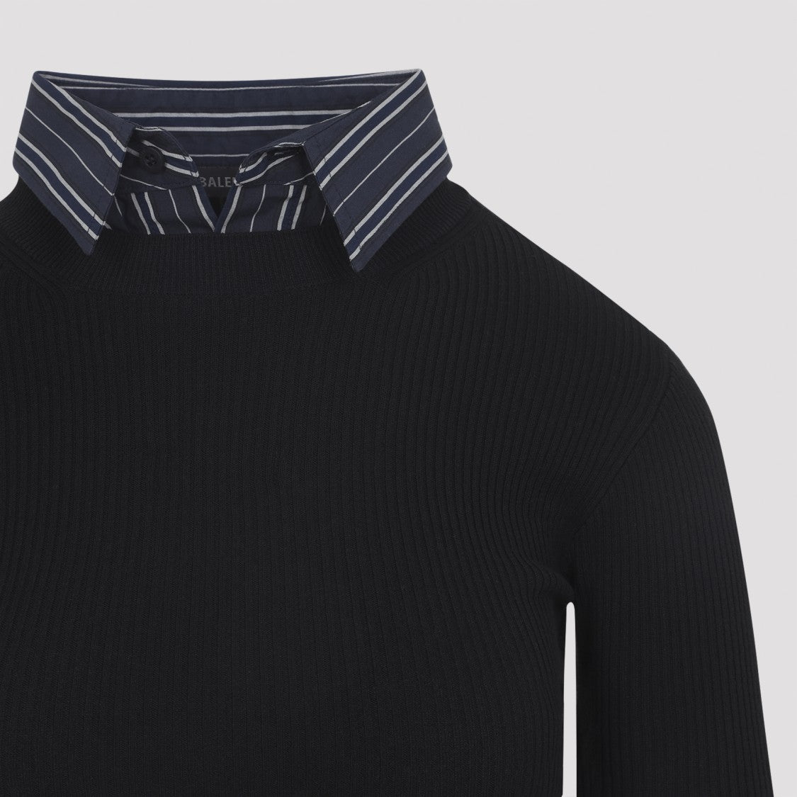 Balenciaga Layered Black Sweater With Striped Shirt Overlay
