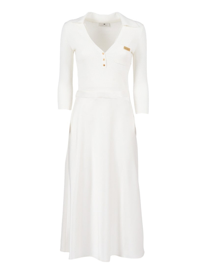 Elisabetta Franchi Ribbed Knit V-Neck Midi Dress