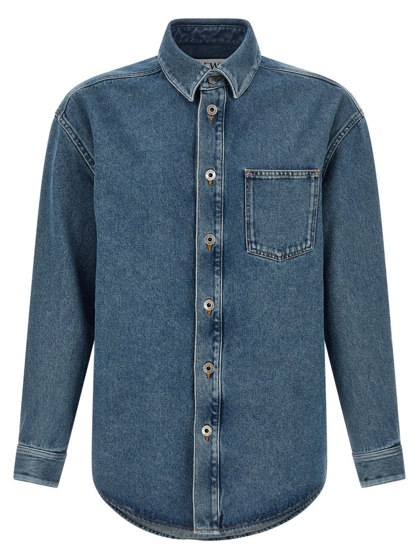 Loewe Medium Weight Cotton Denim Overshirt With Anagram Embroidery