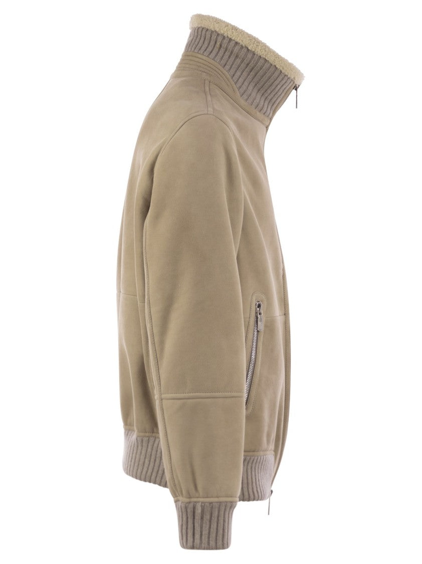 Brunello Cucinelli Bomber In Curly Suede Shearling