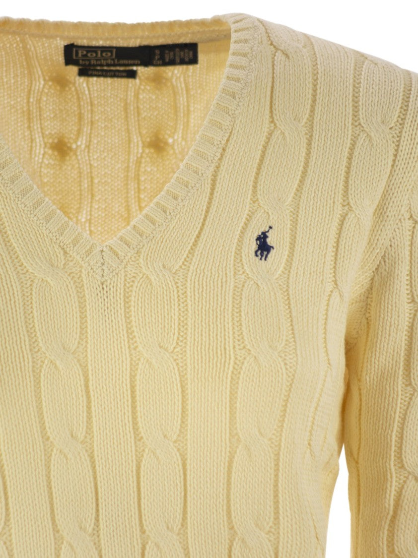 Polo Ralph Lauren Plaited Cotton V-Neck Sweater