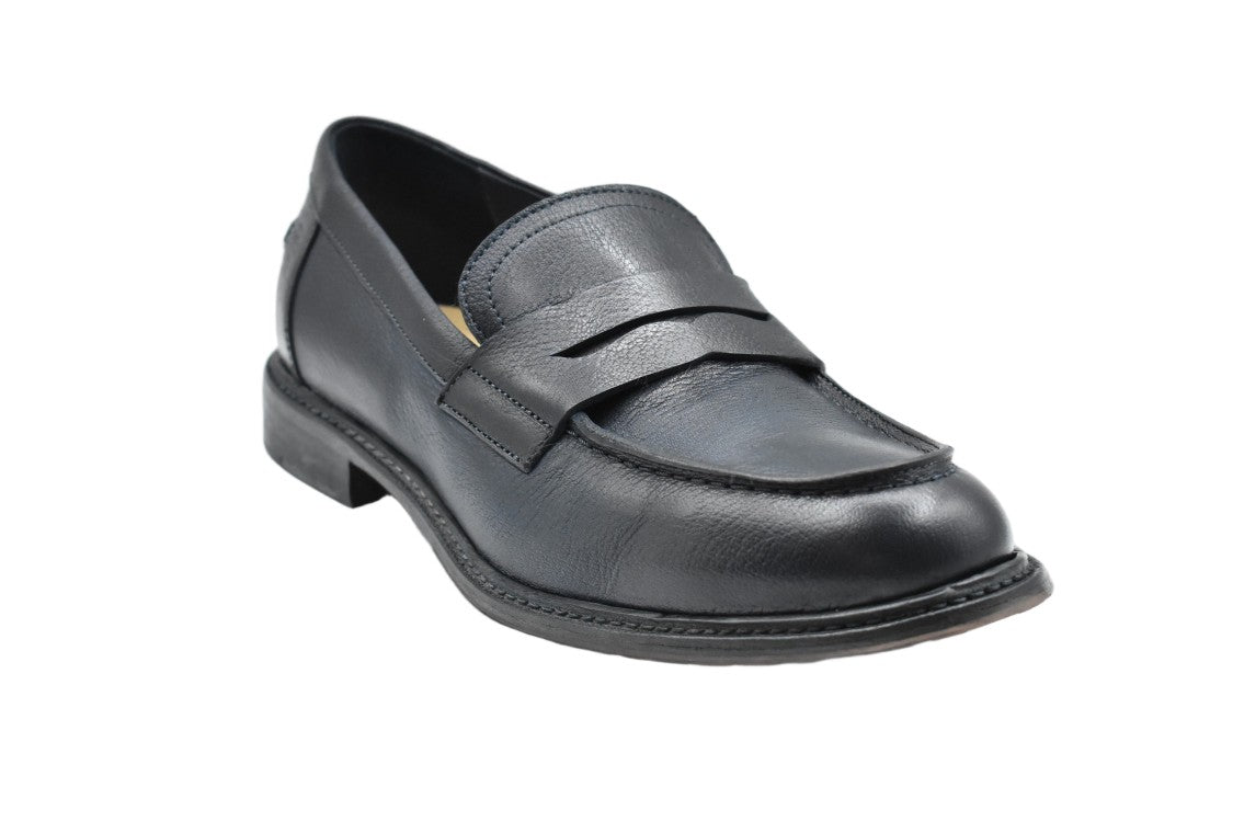 Ernesto Dolani Blue Leather Round Toe Moccasin Shoes