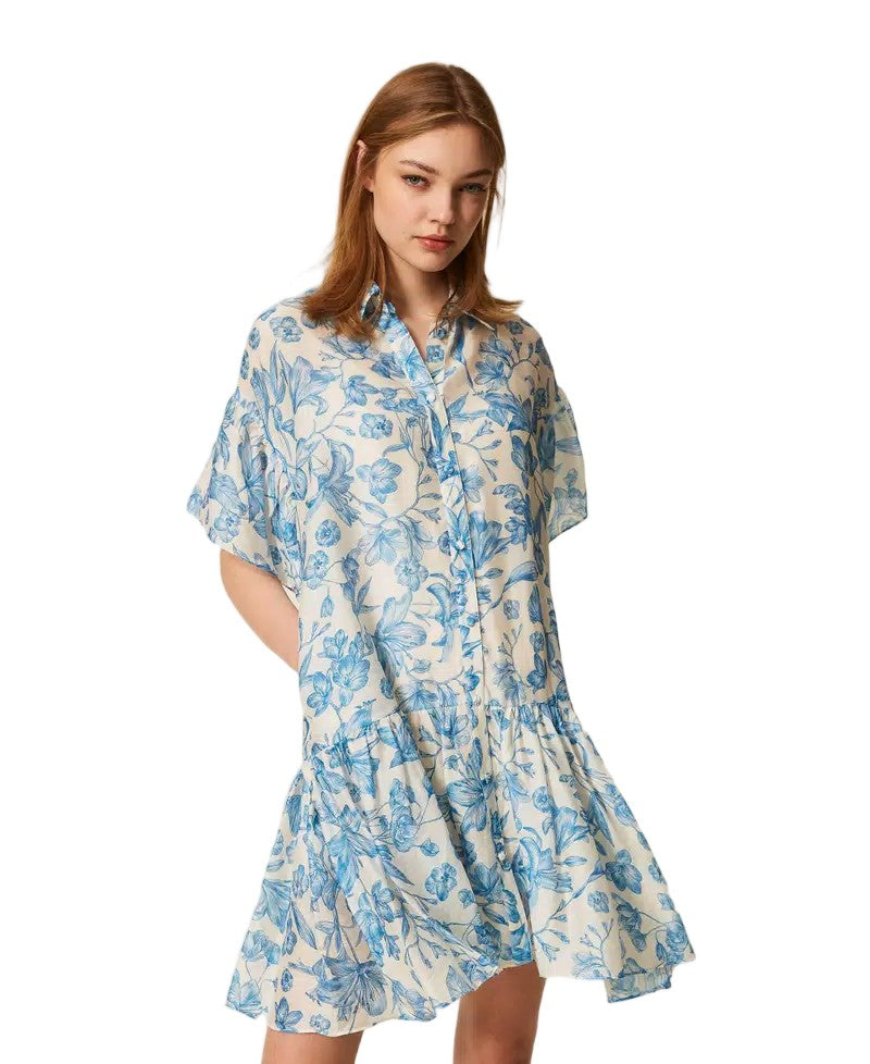 Twinset U&B Ramie Floral Toile De Jouy Muslin Slip Mini Dress