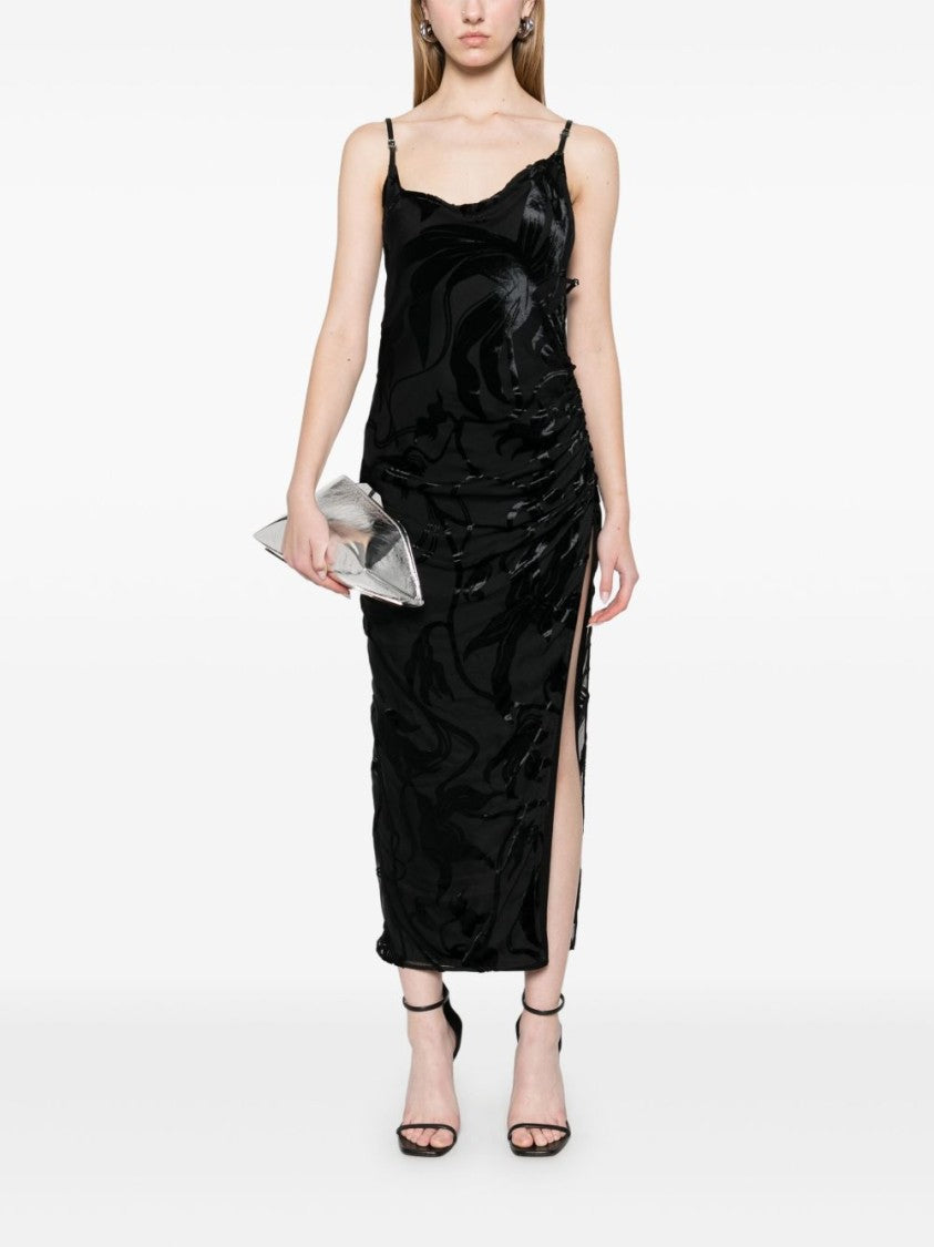 Mugler Ruched Black Midi Dress