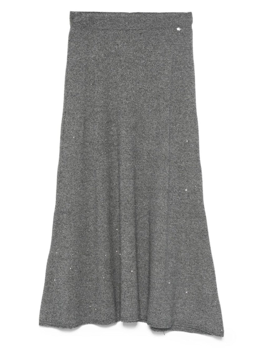 Liu Jo Mid-Length Textured Gray Skirt With Fitted Waistband
