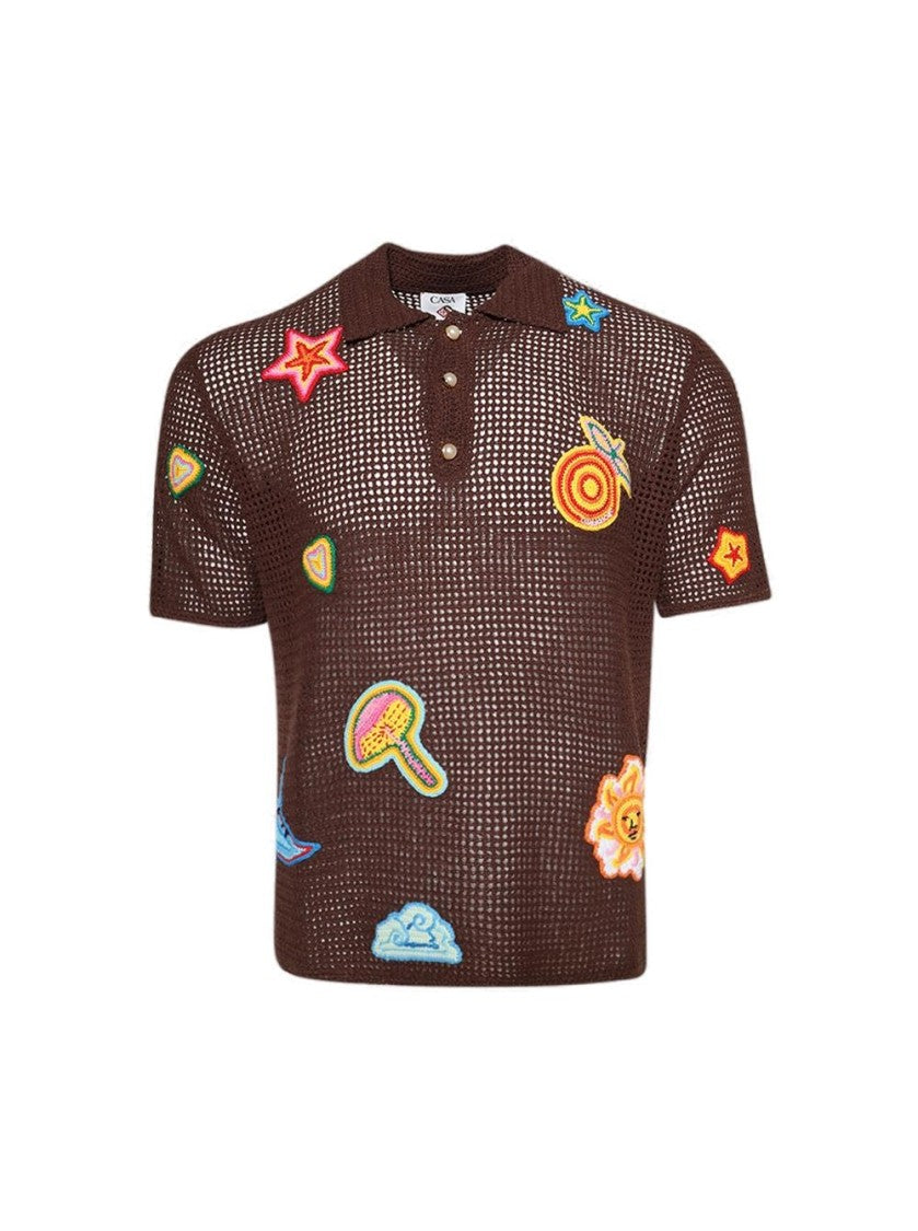 Casablanca Crochet Polo With Patches Brown