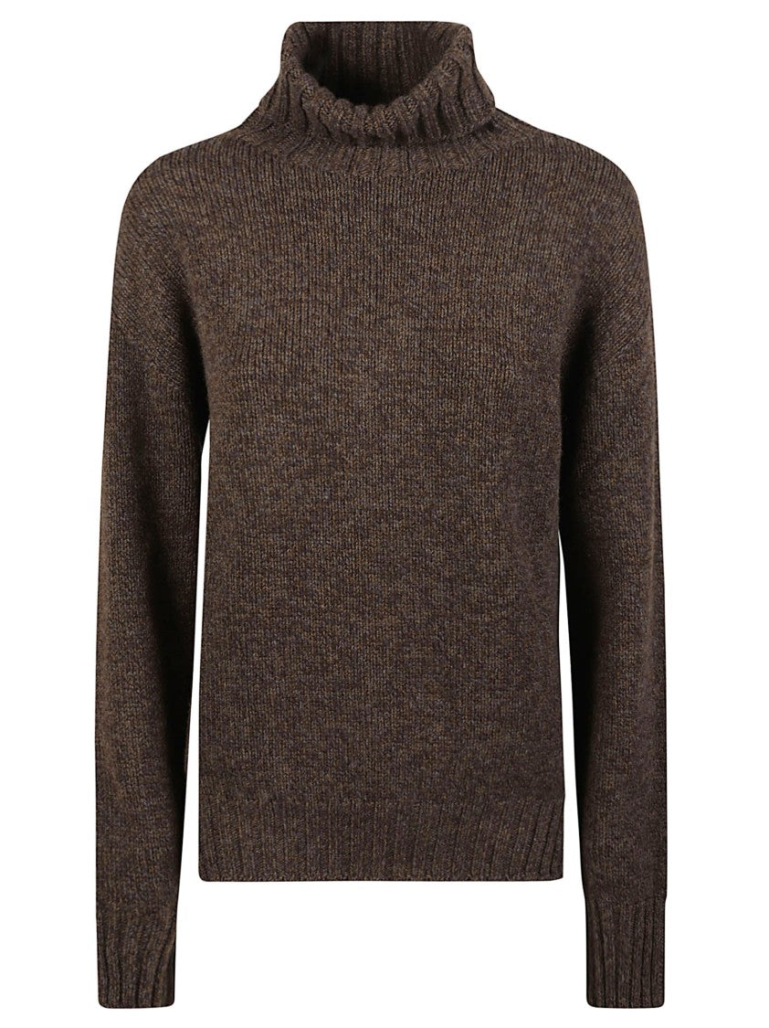 Edoardo Gori Cashmere Mouline Mélange Knit Wool-Cashmere Turtleneck Sweater