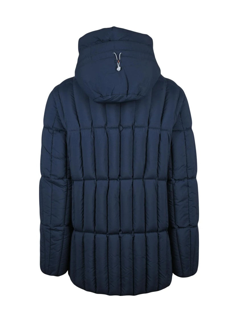 Dekker Quilted Blue Down Jacket With Padded Insulation And Hood
