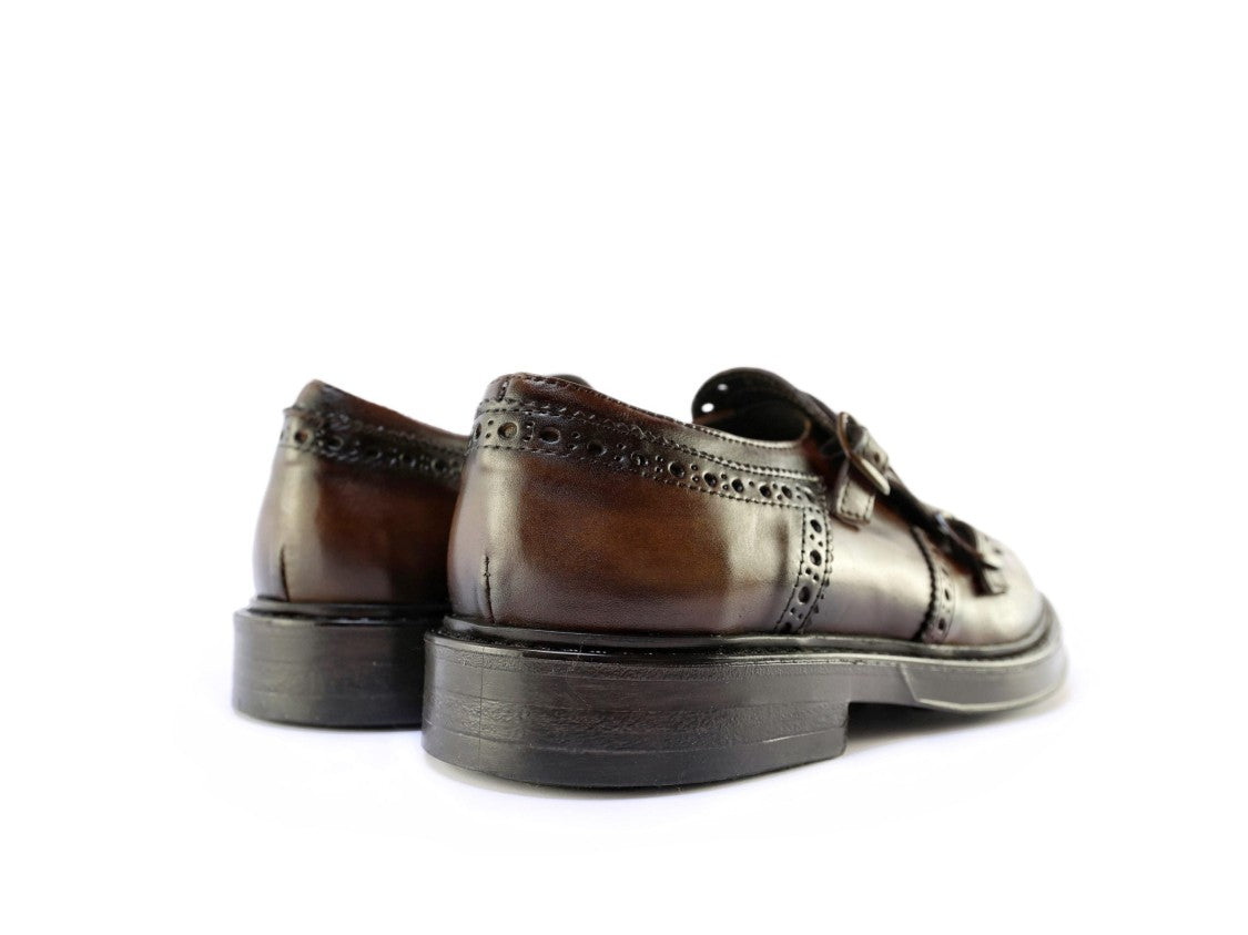 Ton Gout Brown Mouton Leather Double Monk Strap Shoes