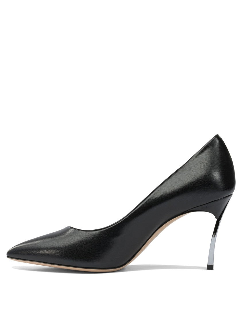 Casadei Tapered Black Leather Pumps