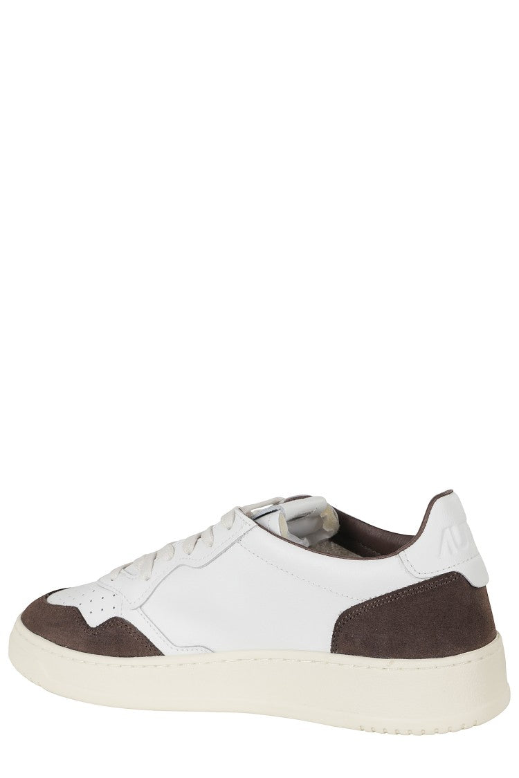 Autry White Mahogany Medalist Low Suede Accents Leather Sneakers