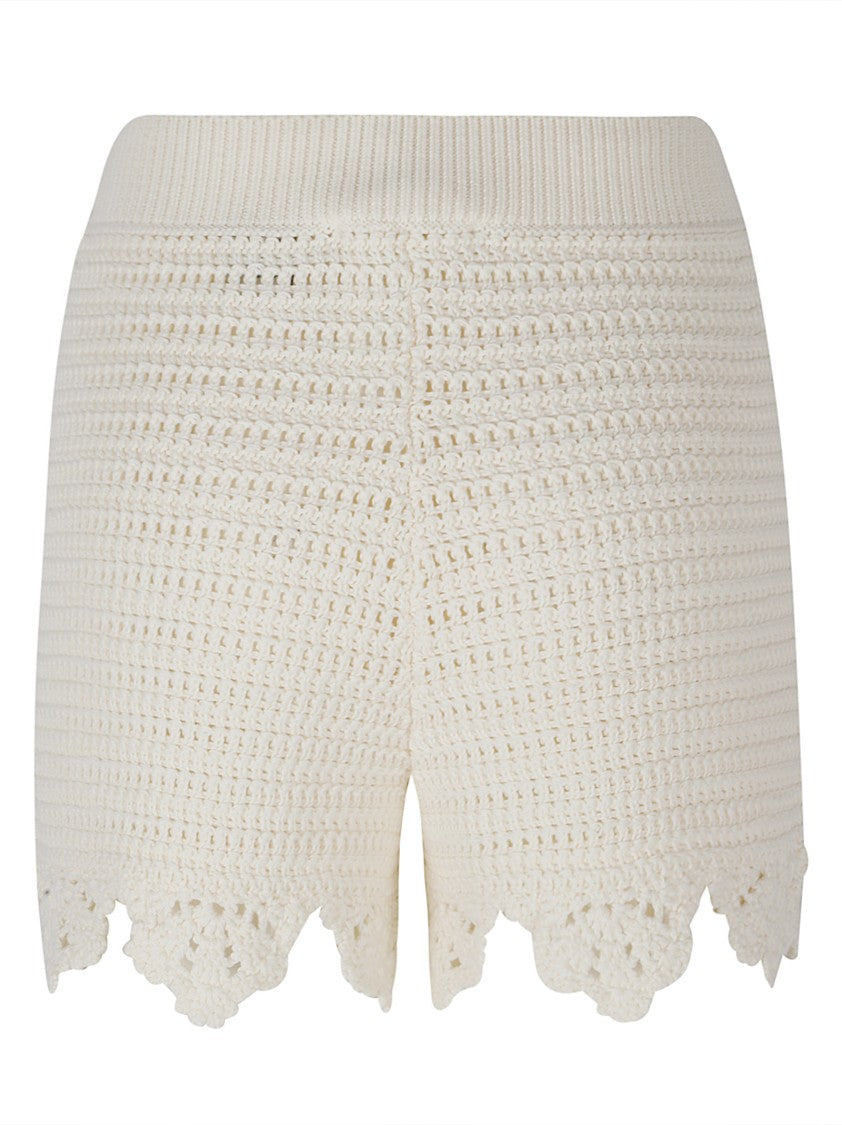 Chloé Green Cotton Crochet Scalloped Shorts