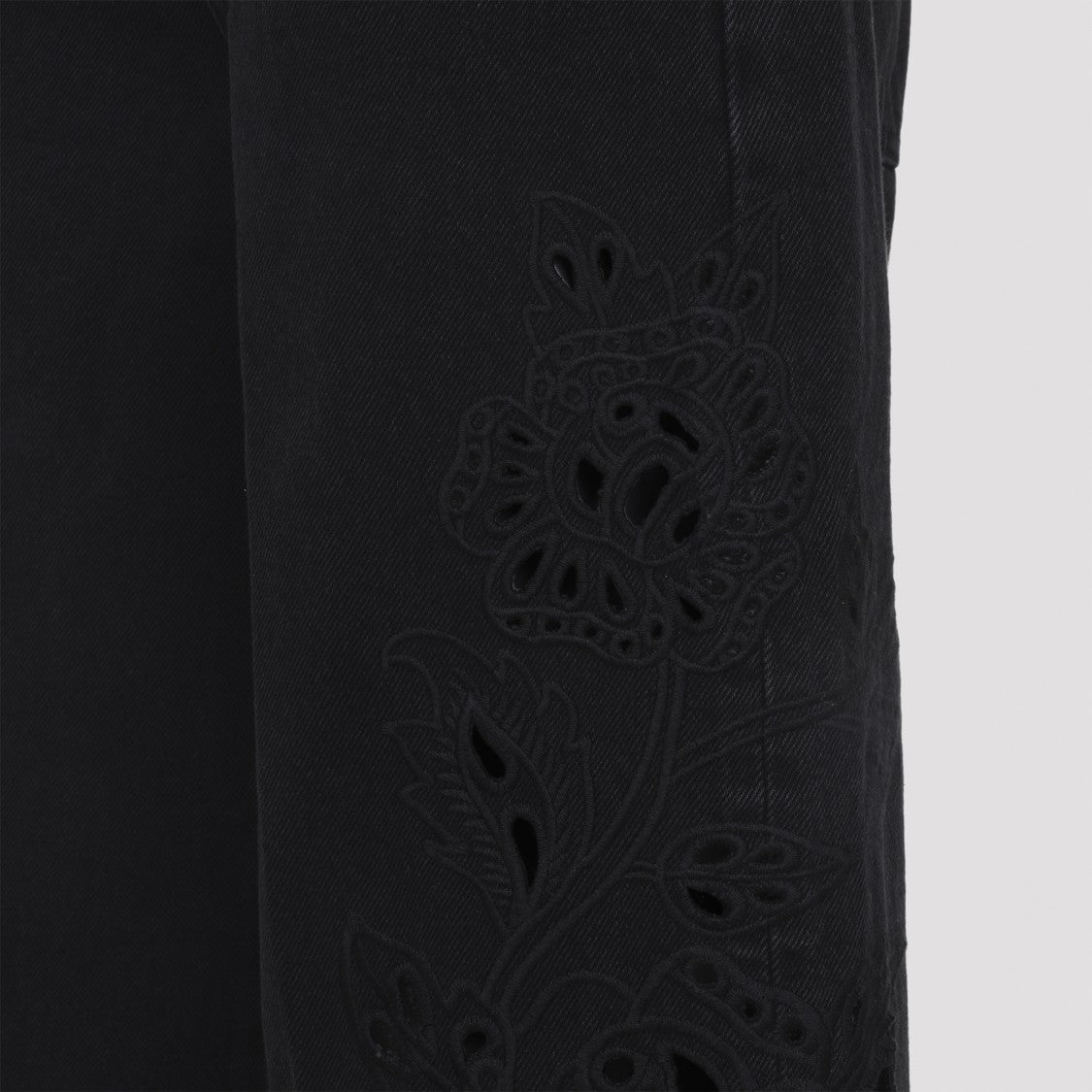 Farm Rio High-Waisted Wide-Leg Jeans With Floral Cut-Out Embroidery