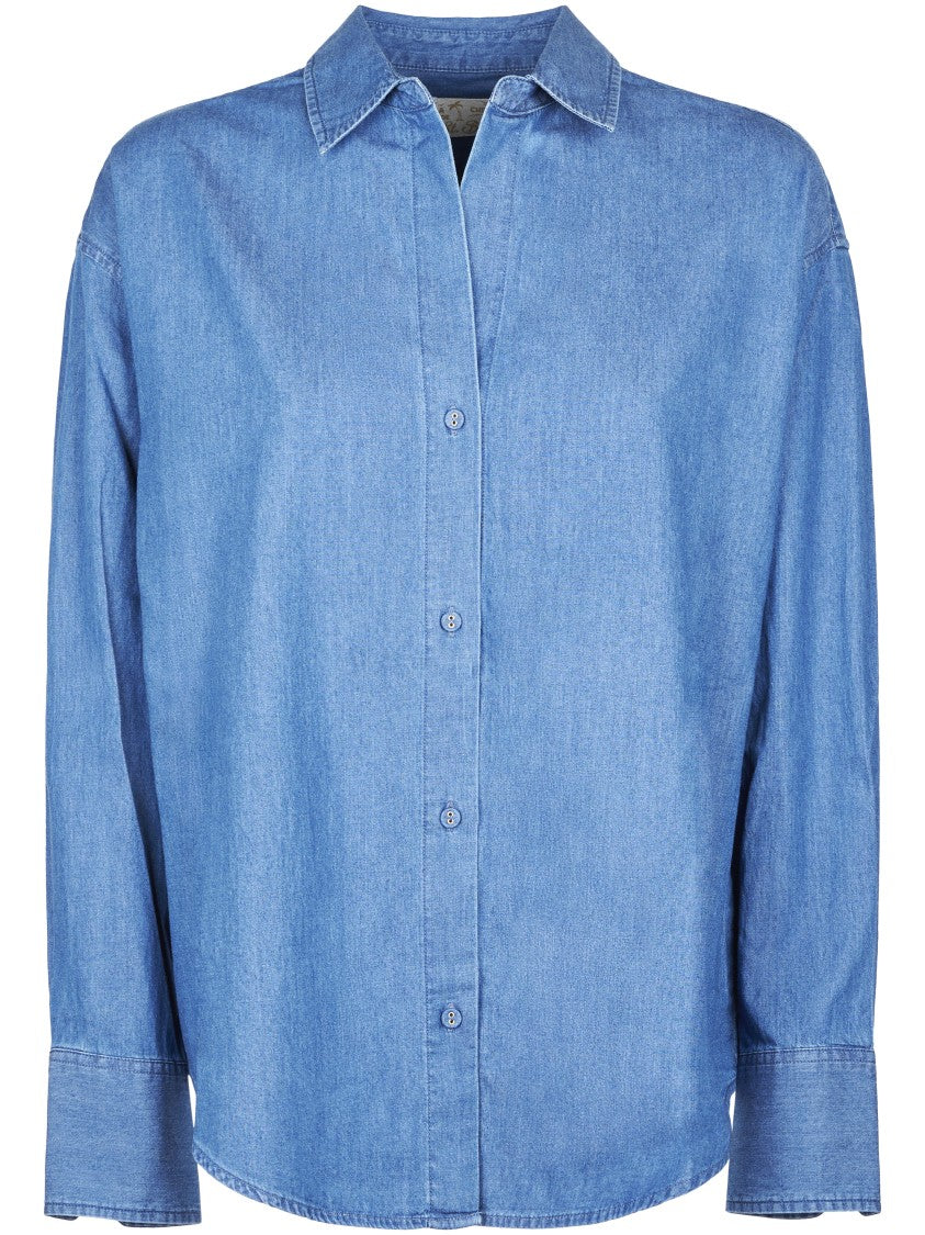 Mc2 Saint Barth Classic Button-Down Chambray Shirt With Embroidered Detail