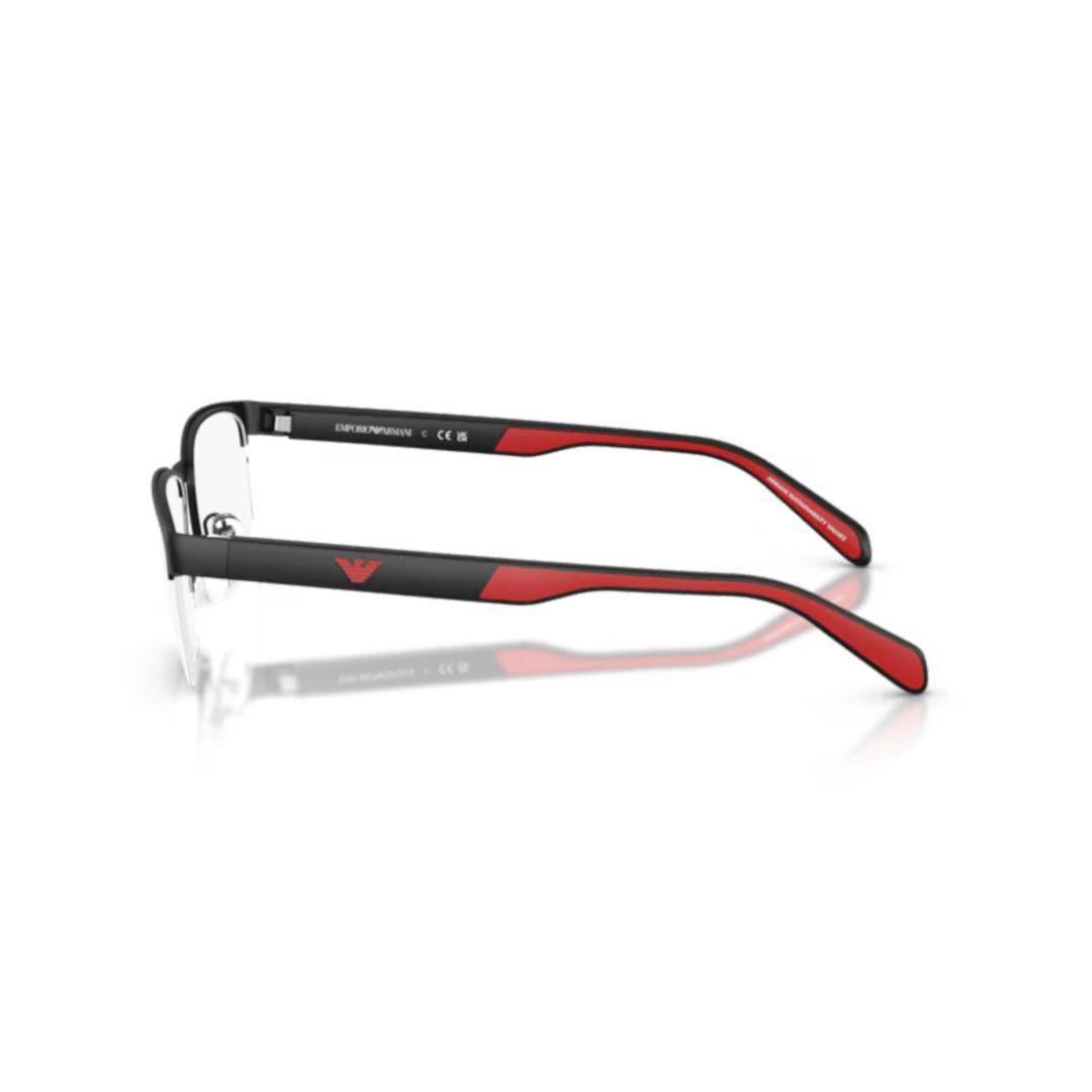 Emporio Armani 0Ea1162 Semi-Rimless Black Metal Eyeglasses With Bold Red Accents