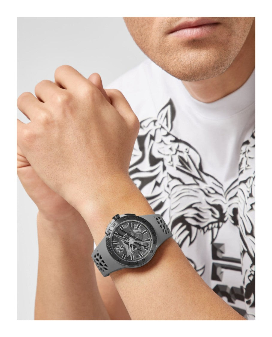 Plein Sport Chrono Silicone Watch With Camo Guilloche Dial And Gunmetal Case