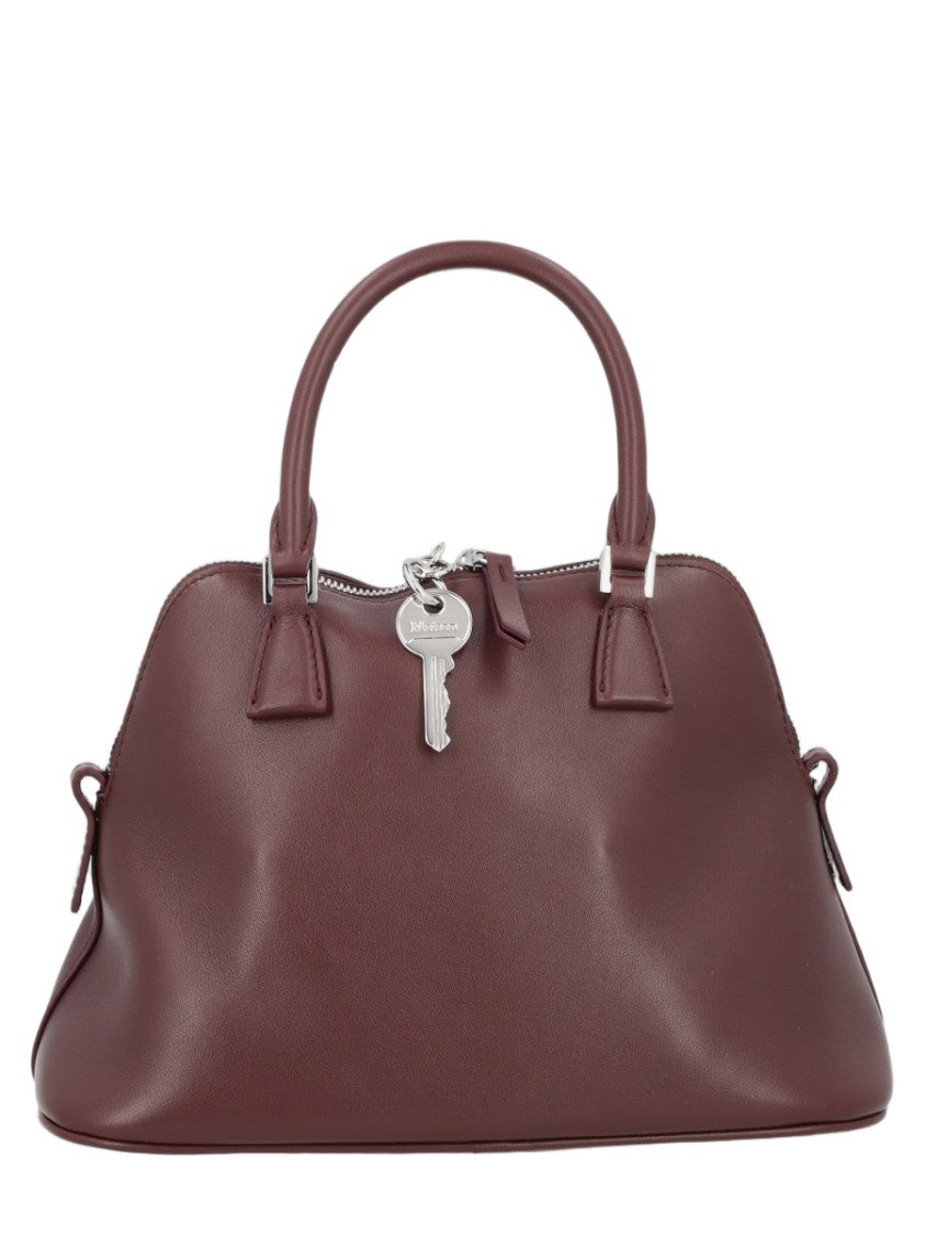 Maison Margiela Structured Burgundy Leather Tote With Dual Handles And Detachable Strap