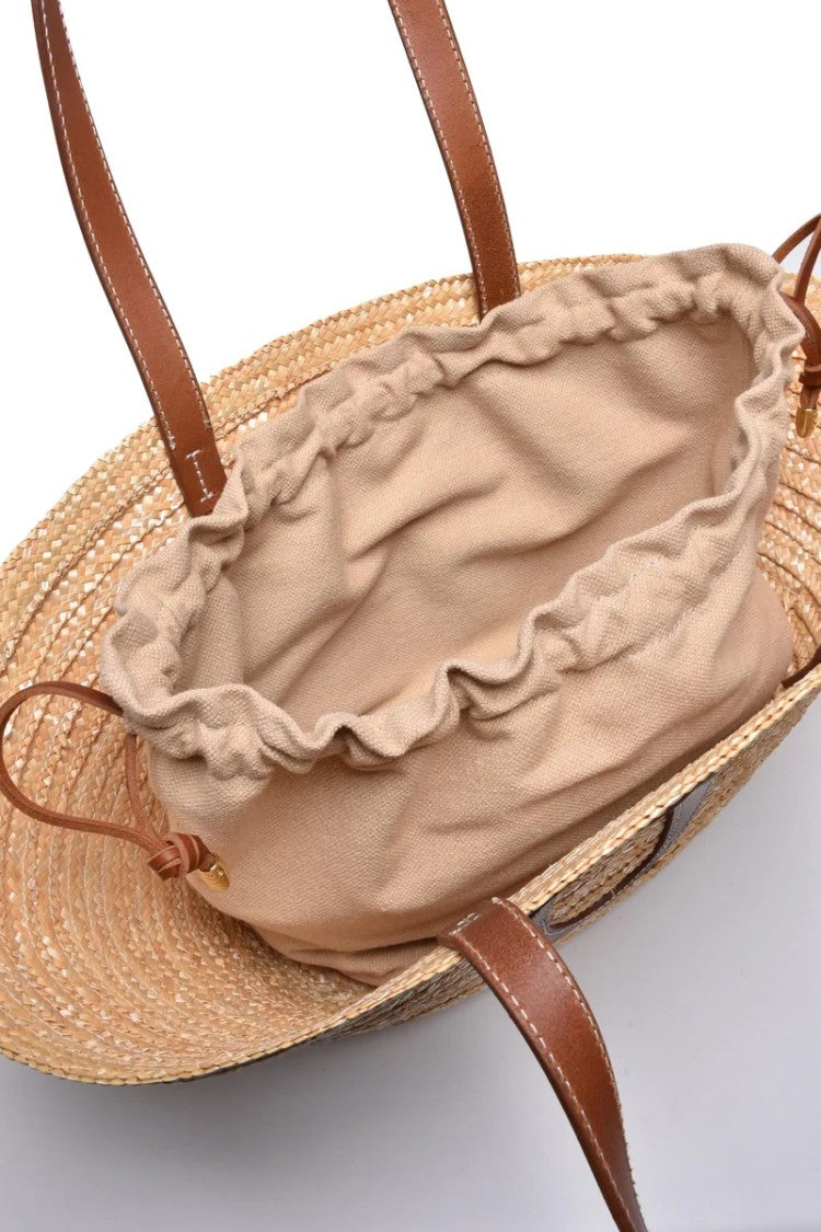 Orciani Straw Leather Shopper - Beige/Brown