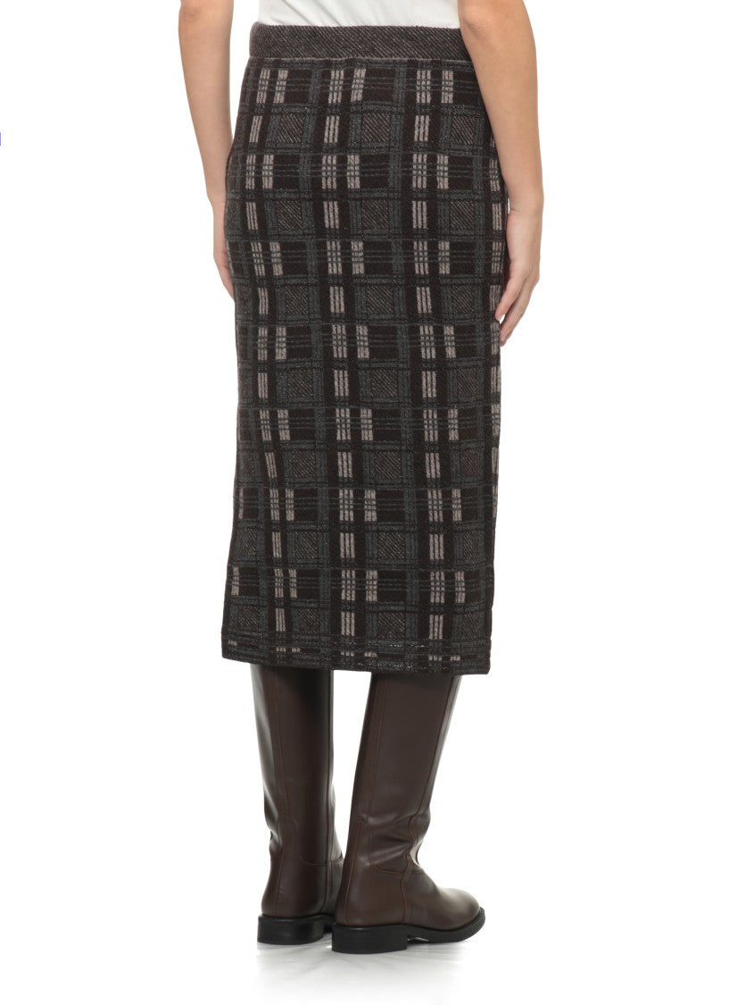 D. Exterior Brown Striped Lurex Alpaca-Blend Midi Skirt