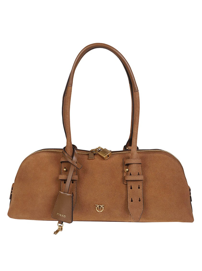 Pinko Bowling Baguette Big Brown Calf Leather Bag